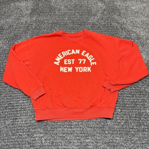 American Eagle By Payless Tops - American Eagle Womens Sweatshirt Pullover S Red Orange Graphic Logo Crewneck